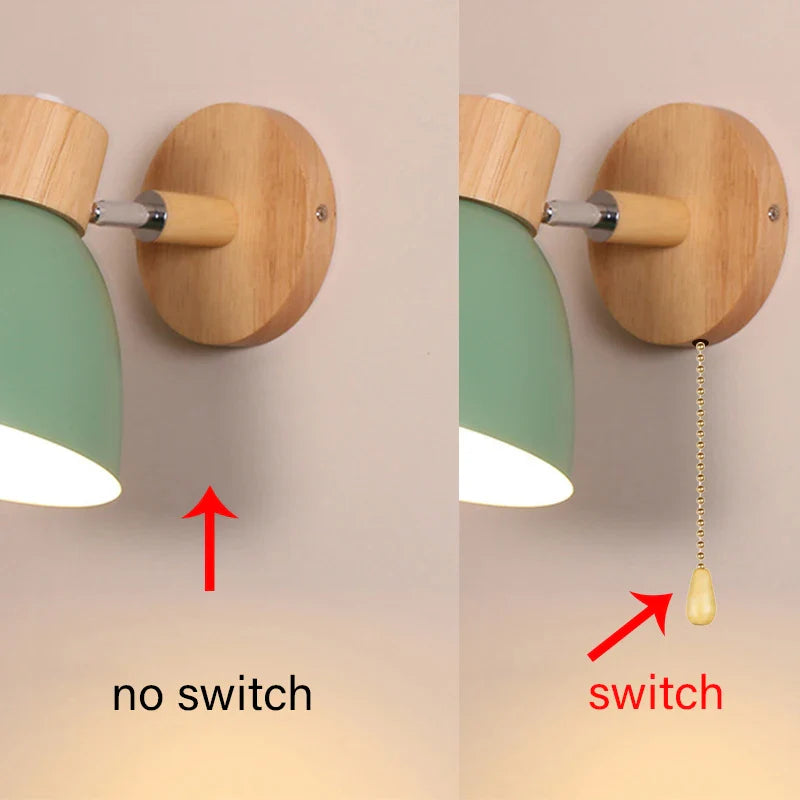 Skanto | LumoNord Macaron Vegglampe | Tre & Metall | 90° Svingbart Lyskildehode | Skandinavisk Design | E27 Sokkel (uten pære)