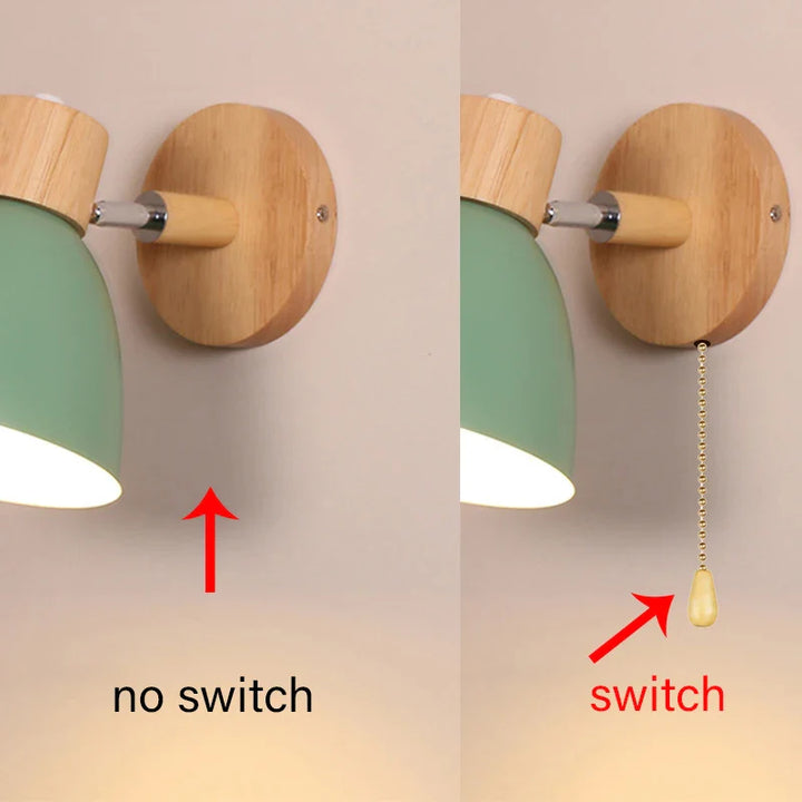 Skanto | LumoNord Macaron Vegglampe | Tre & Metall | 90° Svingbart Lyskildehode | Skandinavisk Design | E27 Sokkel (uten pære)