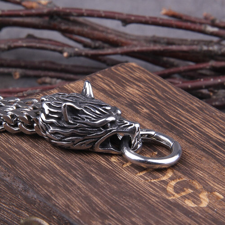 Skanto | Sølv Viking Armbånd "WolfBand" – Håndlaget med Fenrir Motiv