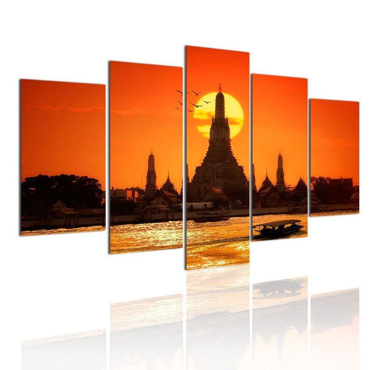 5 Pcs Abstract Sunset Temple Bangkok Thailand - Canvas Wall Art Painting | Skanto