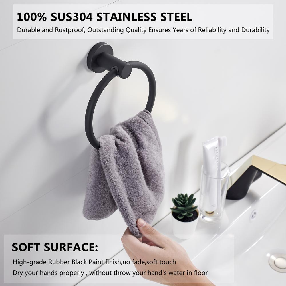 Skanto | Håndkleholder laget av 304 rustfritt stål i krom, Rundt enkelt design, Svart, Europeisk baderoms tilbehør, Rustfritt