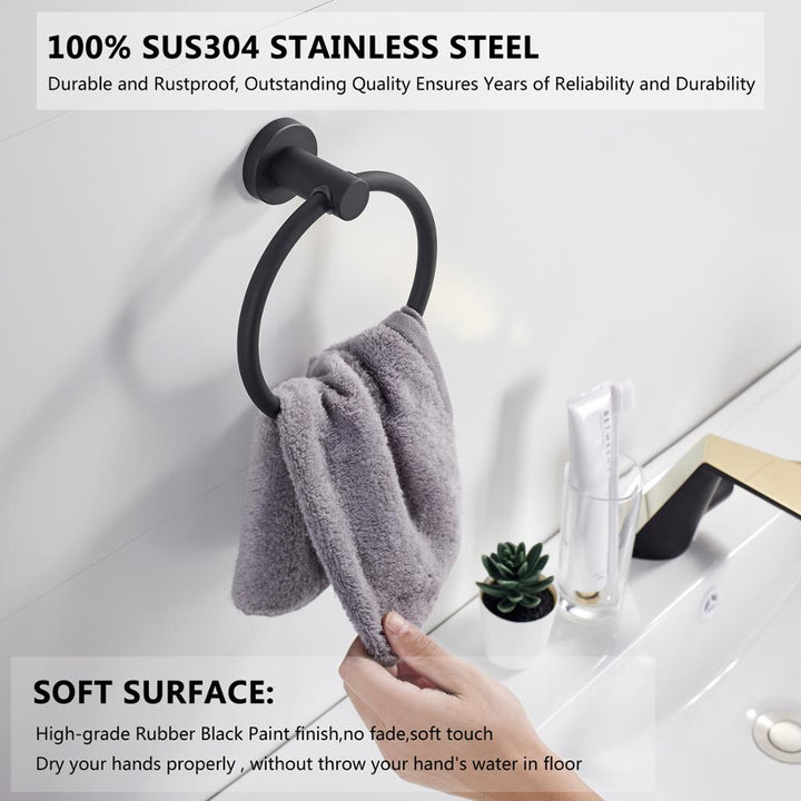 Skanto | Håndkleholder laget av 304 rustfritt stål i krom, Rundt enkelt design, Svart, Europeisk baderoms tilbehør, Rustfritt
