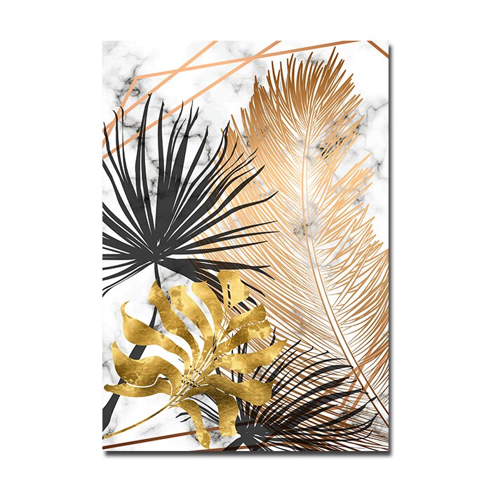 Nordic Tropical Gold Leaves Abstract Wall Art Posters Fine Art Canvas Prints Pictures For Modern Apartment Stue Dekor | Skanto