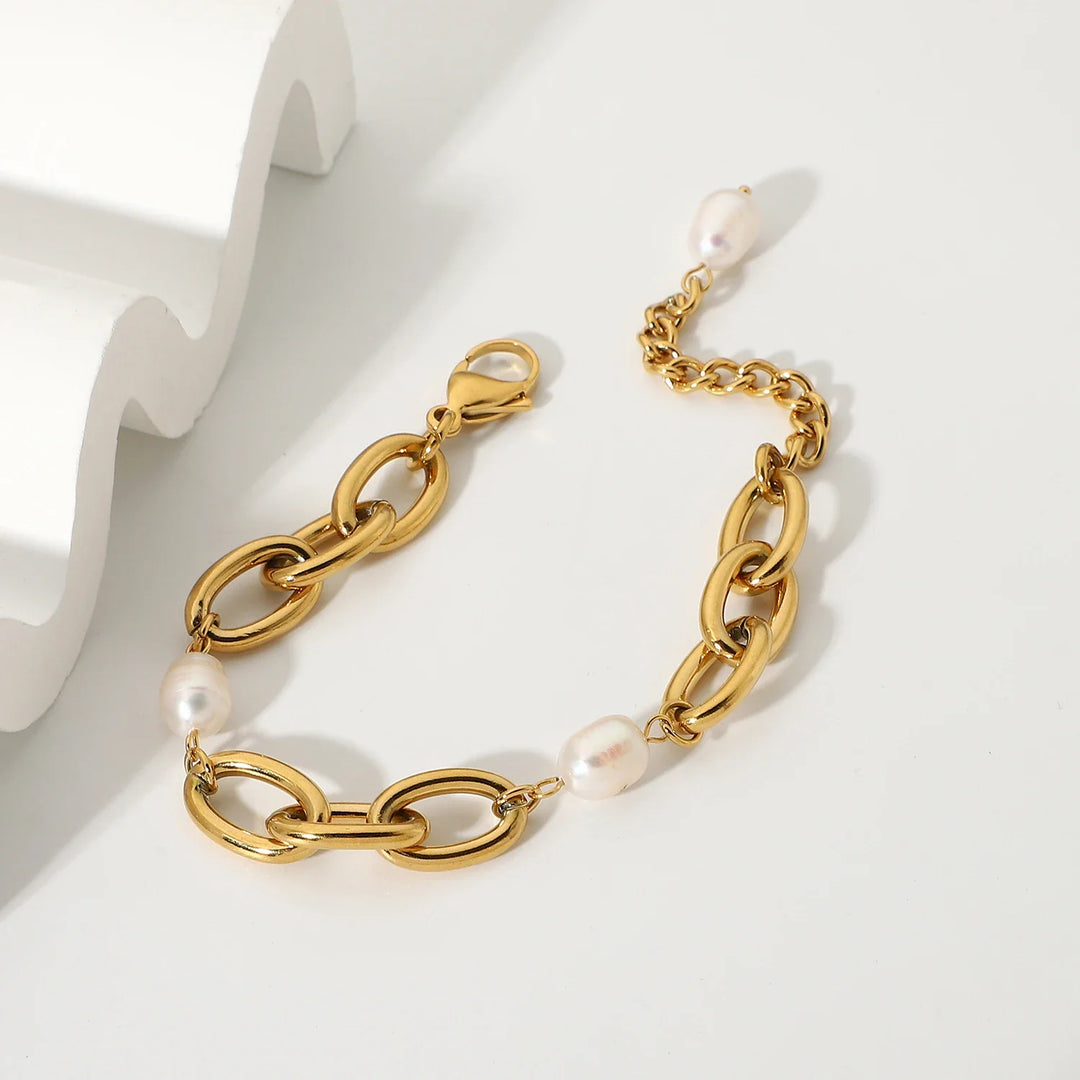 Skanto | 18k Chunky Paperclip Perle Aktsentert Armbånd