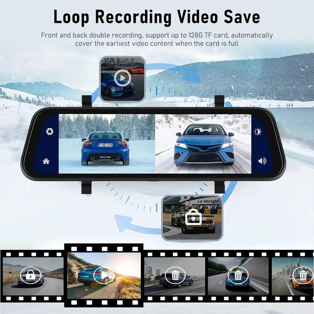 Skanto | VisionMirror Pro – Ultra HD Speil Dash Cam med Trådløs CarPlay & Android Auto