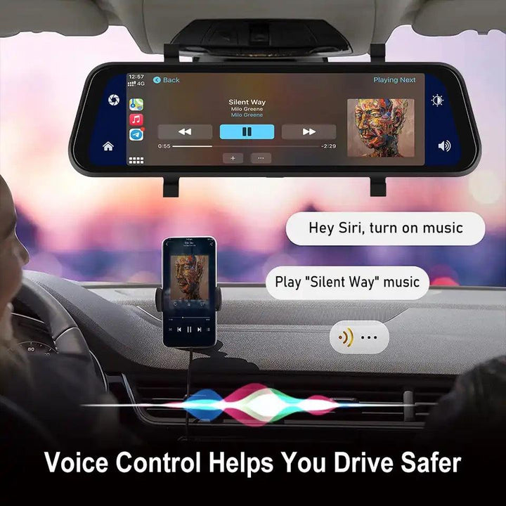 Skanto | VisionMirror Pro – Ultra HD Speil Dash Cam med Trådløs CarPlay & Android Auto