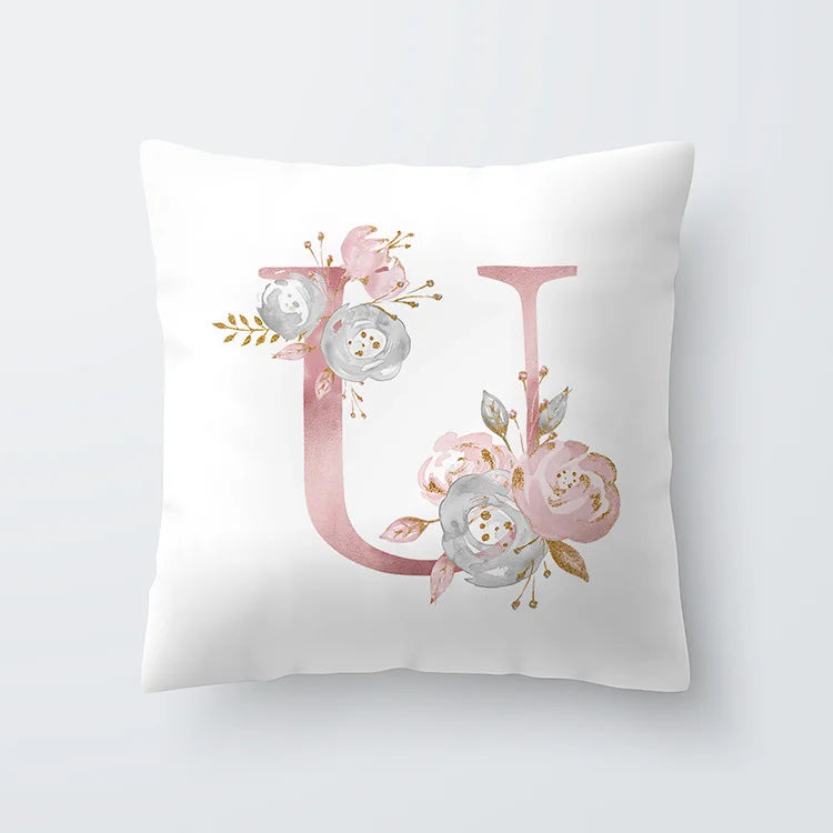 Rosa Gylden Blomsterbokstav Putevar 45x45cm Putevar For Stue Sofa Kastepute Polyester Bomull Firkantede Putekover | Skanto