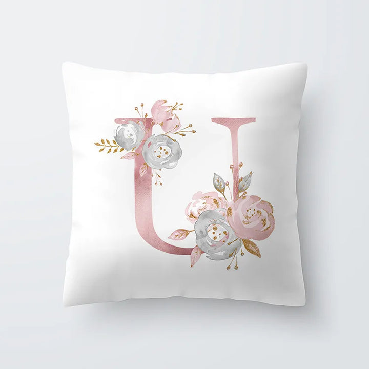 Rosa Gylden Blomsterbokstav Putevar 45x45cm Putevar For Stue Sofa Kastepute Polyester Bomull Firkantede Putekover | Skanto