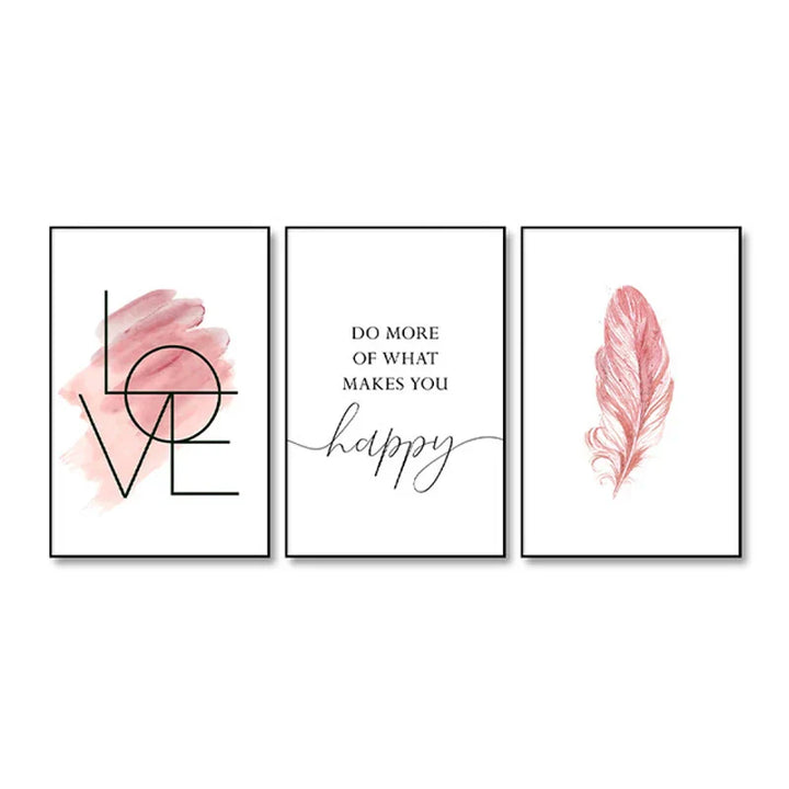 Blush Pink Love Feather Veggkunst Fine Art Lerretsutskrifter Minimalistisk Motebilder For Stue Jenters Soverom Motekunst Dekor | Skanto