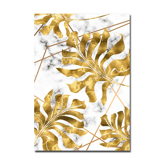 Nordic Tropical Gold Leaves Abstract Wall Art Posters Fine Art Canvas Prints Pictures For Modern Apartment Stue Dekor | Skanto