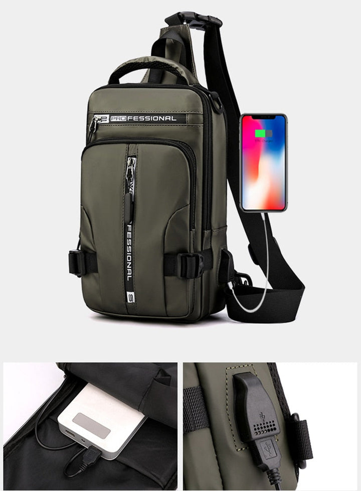 Skanto | Vanntett Oxford Crossbody Bag, Tyverisikkert Sling Bag, USB Lading & Flerlommes Design
