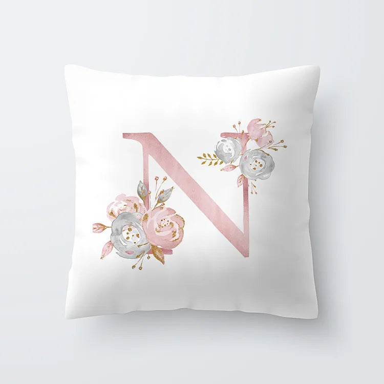Rosa Gylden Blomsterbokstav Putevar 45x45cm Putevar For Stue Sofa Kastepute Polyester Bomull Firkantede Putekover | Skanto