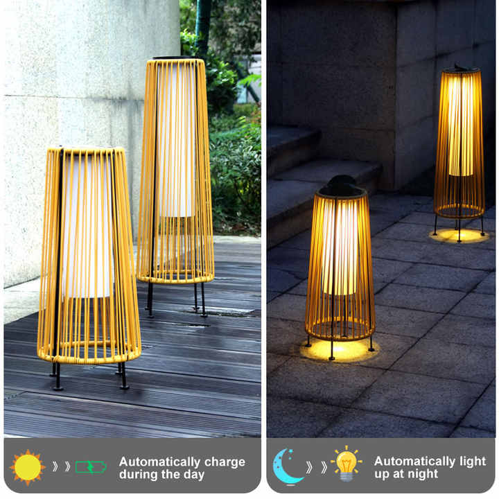 Skanto | Solr LED Rattanlampe – Stor utendørs belysning i oval design for hage og terrasse