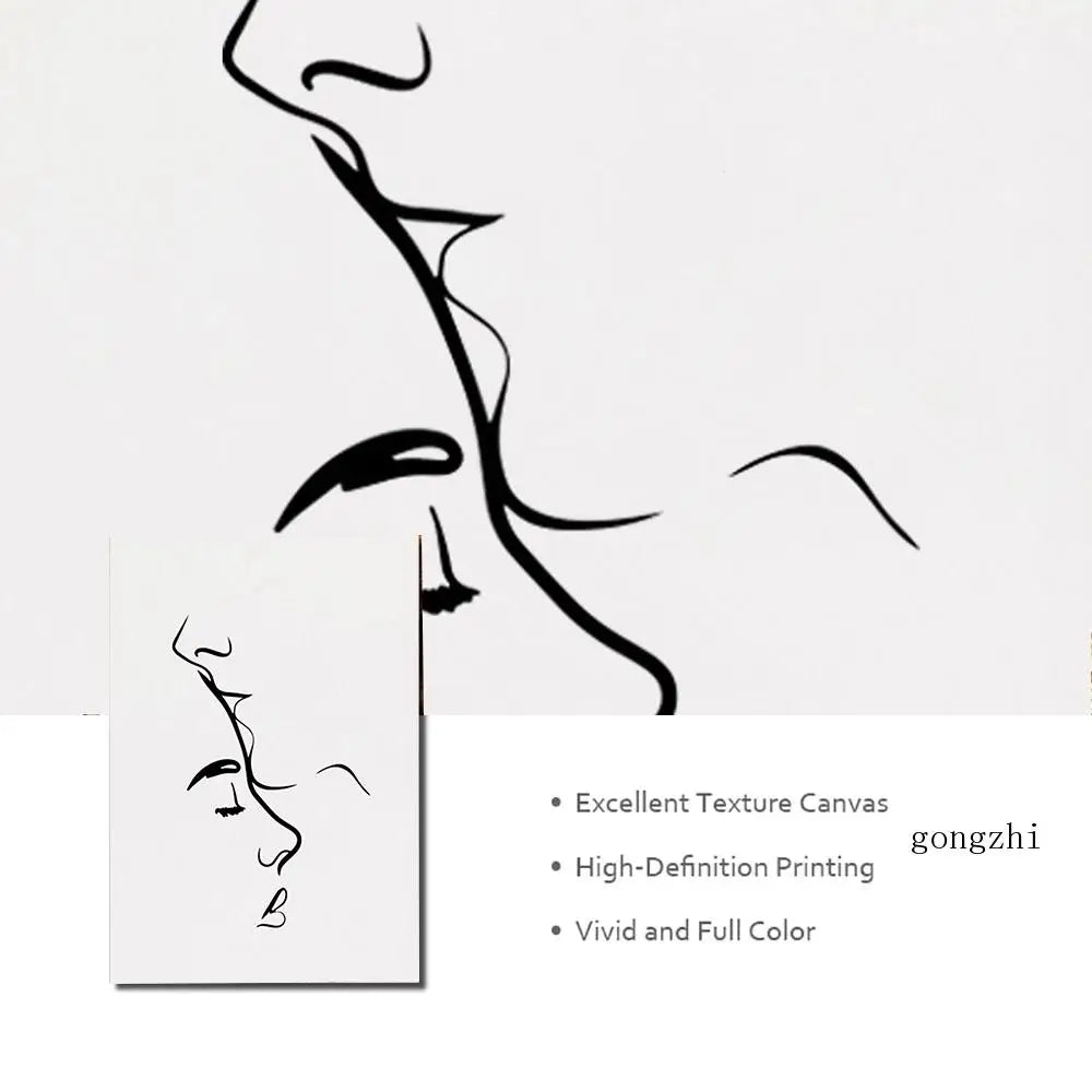 Romantiske elskere minimalistisk figurkunst linjekunst veggkunst fin kunst lerretsutskrifter bilder for soverom stue hjemme kontor dekor | Skanto