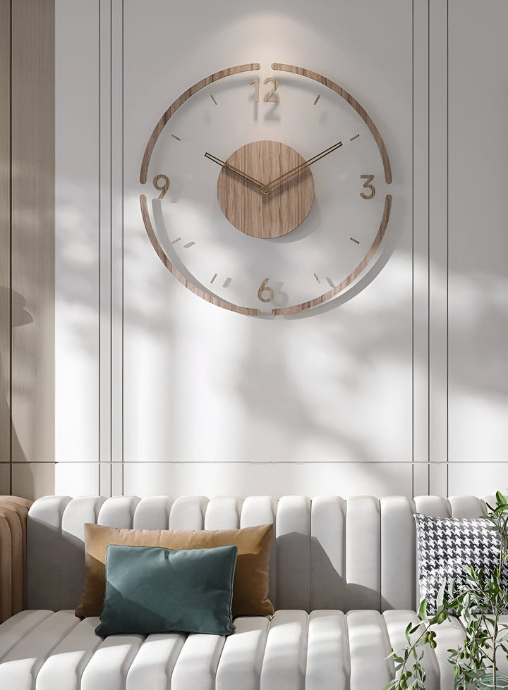 ClearWood Transparent Veggklokke – Stille Kvarts med Tre detaljer | Skanto