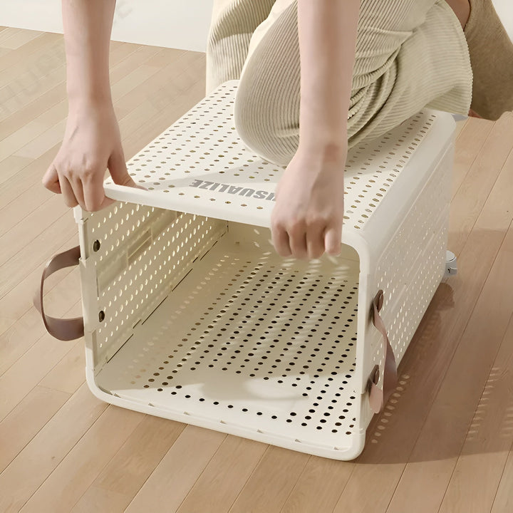 Vaskekurv med hjul - Sammenleggbar og plassbesparende | Praktisk for husholdning og vaskerom | Skanto