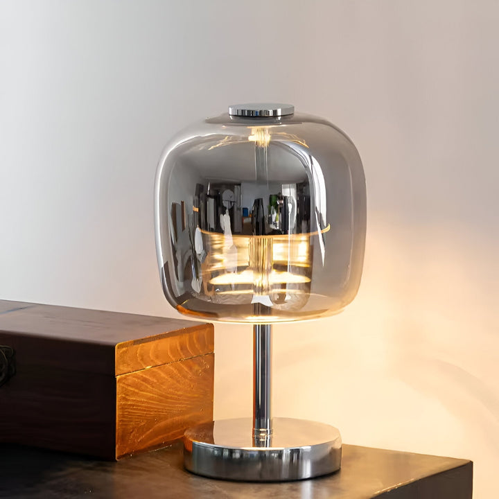 Skanto | Gleam Lampe - Stilren røykgrå glasslampe USB-drevet dimbar lys