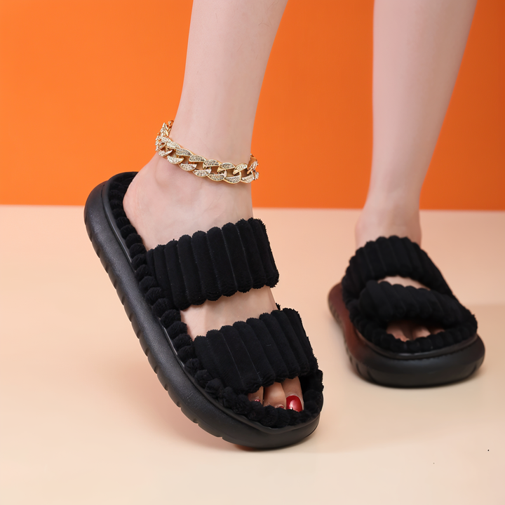 Skanto | Sofie - Plush Lined Slippers with Cross Band