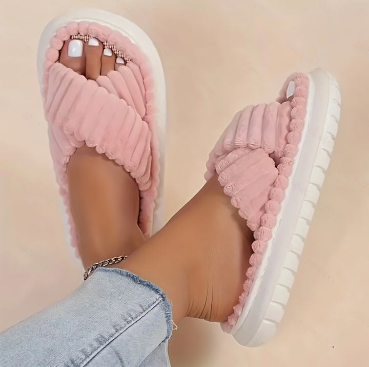 Skanto | Sofie - Plush Lined Slippers with Cross Band