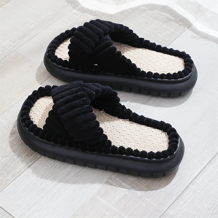 Skanto | Sofie - Plush Lined Slippers with Cross Band