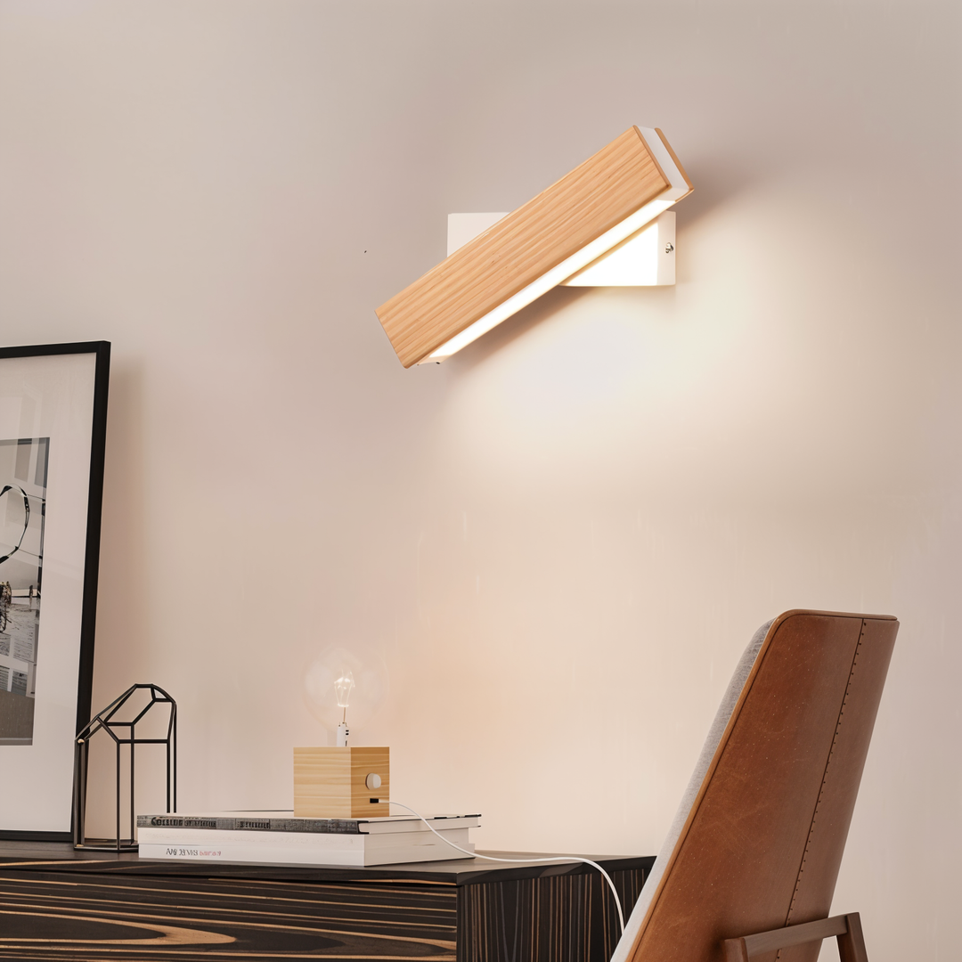 Skanto | TwistLED Vegglampe - 360° roterbar rektangulær LED vegglampe laget av tre