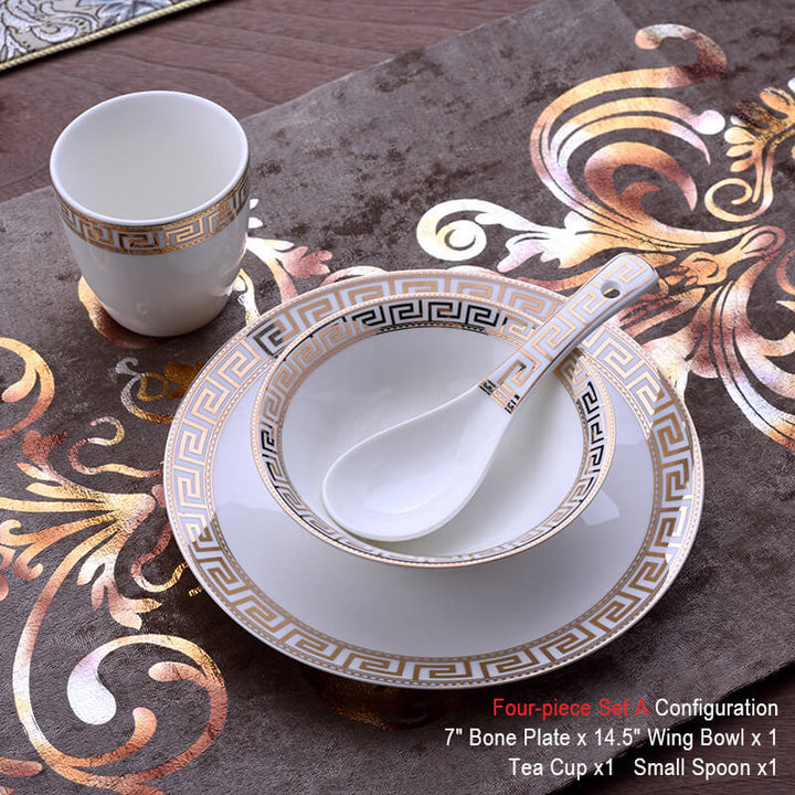 Skanto | Luxuriöses Keramik-Tafelservice | Elegantes Goldrand-Design | Weiß