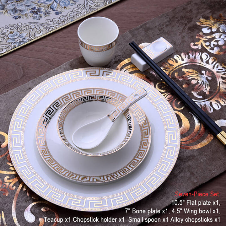 Skanto | Luxuriöses Keramik-Tafelservice | Elegantes Goldrand-Design | Weiß