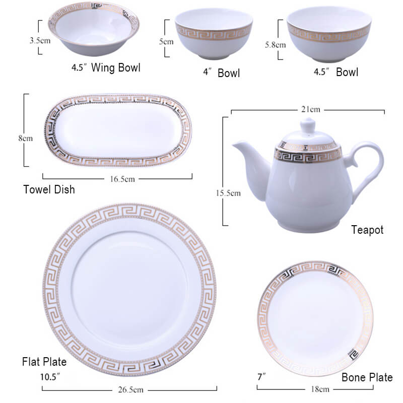 Skanto | Luxuriöses Keramik-Tafelservice | Elegantes Goldrand-Design | Weiß