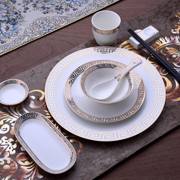 Skanto | Luxuriöses Keramik-Tafelservice | Elegantes Goldrand-Design | Weiß