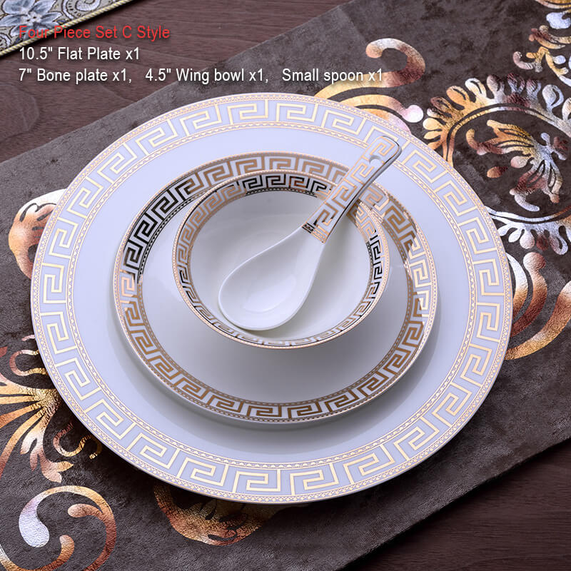 Skanto | Luxuriöses Keramik-Tafelservice | Elegantes Goldrand-Design | Weiß