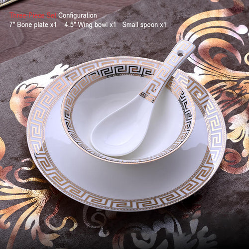 Skanto | Luxuriöses Keramik-Tafelservice | Elegantes Goldrand-Design | Weiß