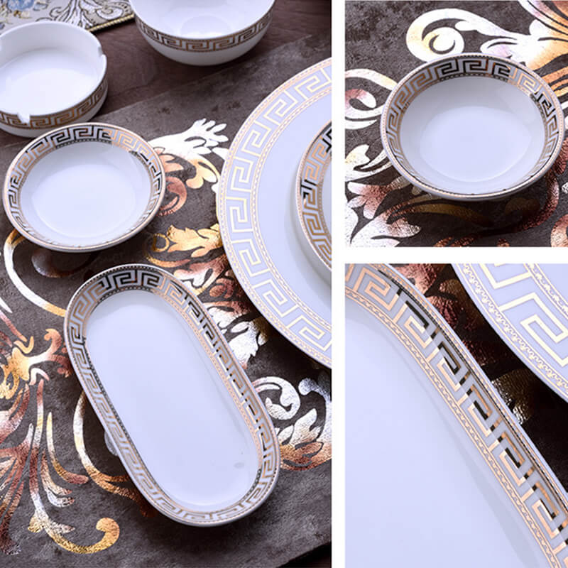 Skanto | Luxuriöses Keramik-Tafelservice | Elegantes Goldrand-Design | Weiß