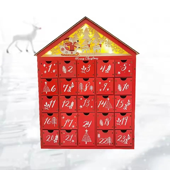 Skanto | Tre Adventskalender med 24 Oppbevaringsskuffer – Refillbar DIY Julekalender med Belysning, 30 x 6.3 x 39 cm