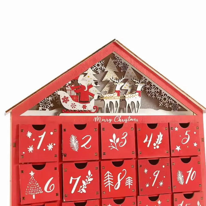 Skanto | Tre Adventskalender med 24 Oppbevaringsskuffer – Refillbar DIY Julekalender med Belysning, 30 x 6.3 x 39 cm