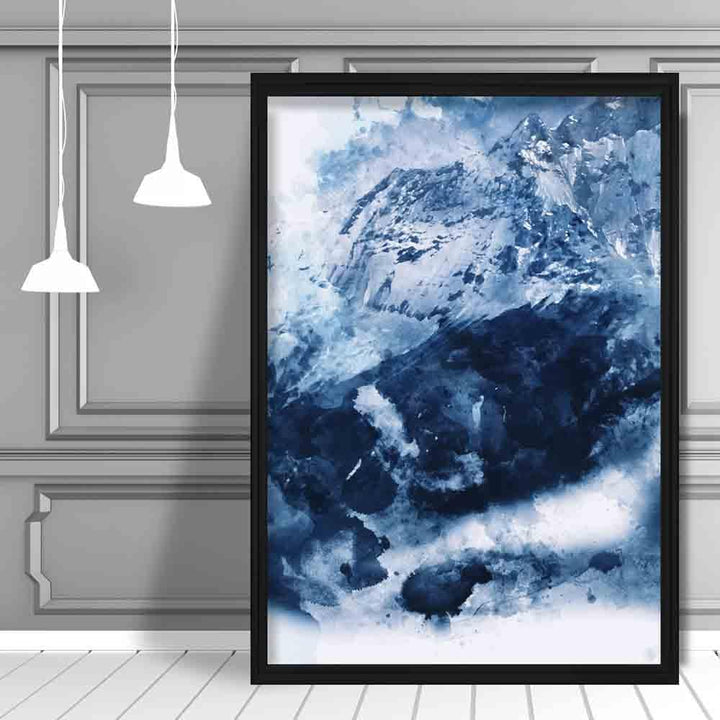 Blå abstrakt fjell akvarell kunsttrykk nr. 3