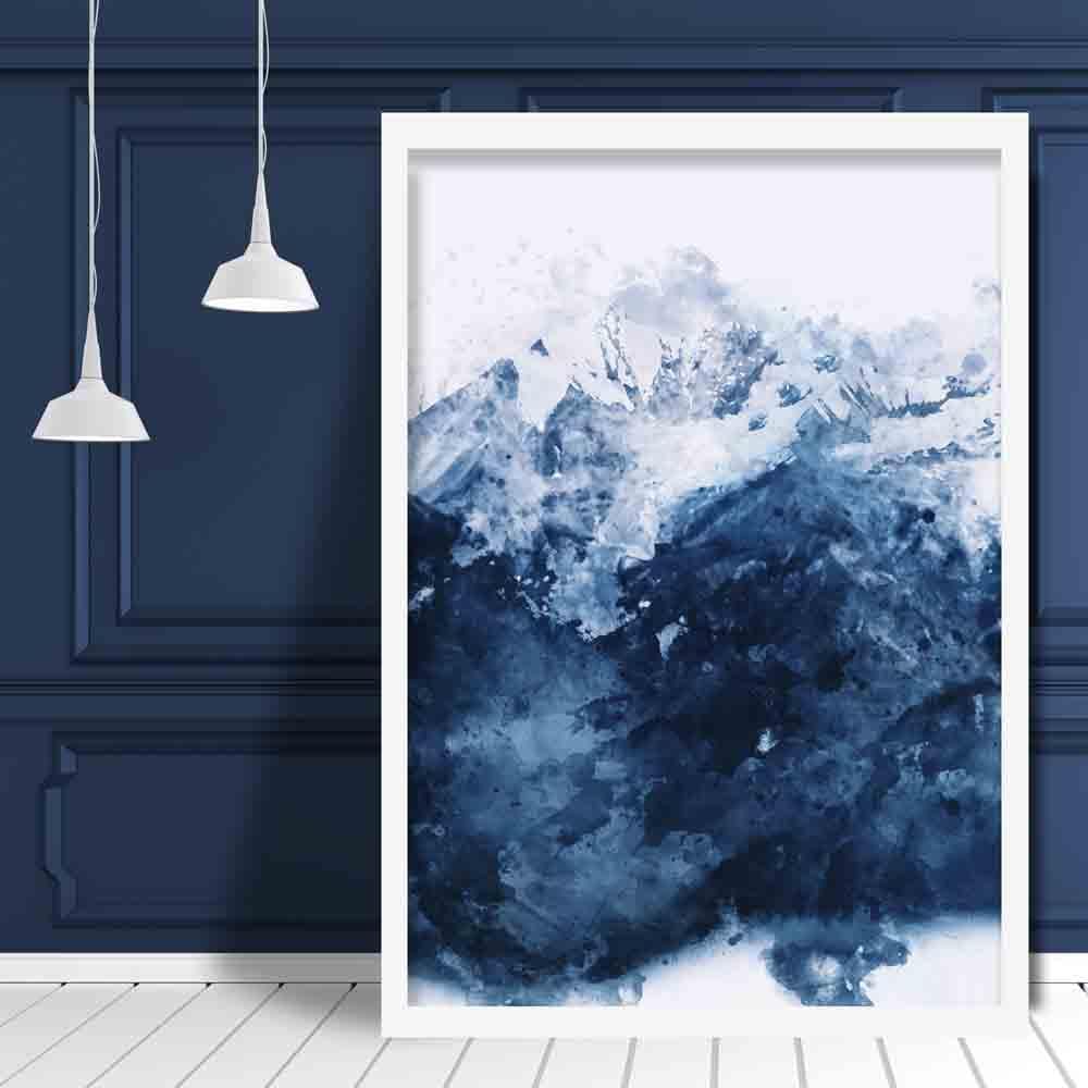 Blå abstrakt fjell akvarell kunsttrykk nr. 2