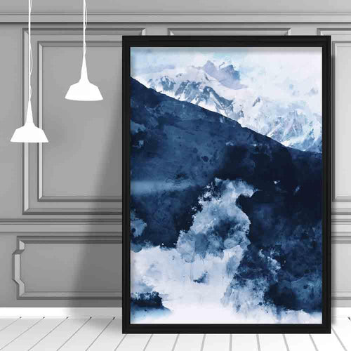 Blå abstrakte fjell akvarell kunsttrykk nr. 1