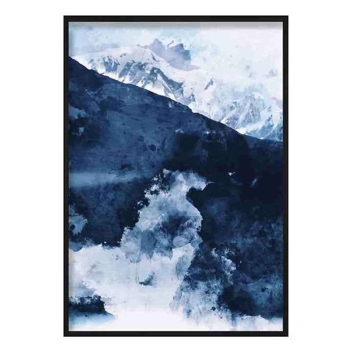 Blå abstrakte fjell akvarell kunsttrykk nr. 1