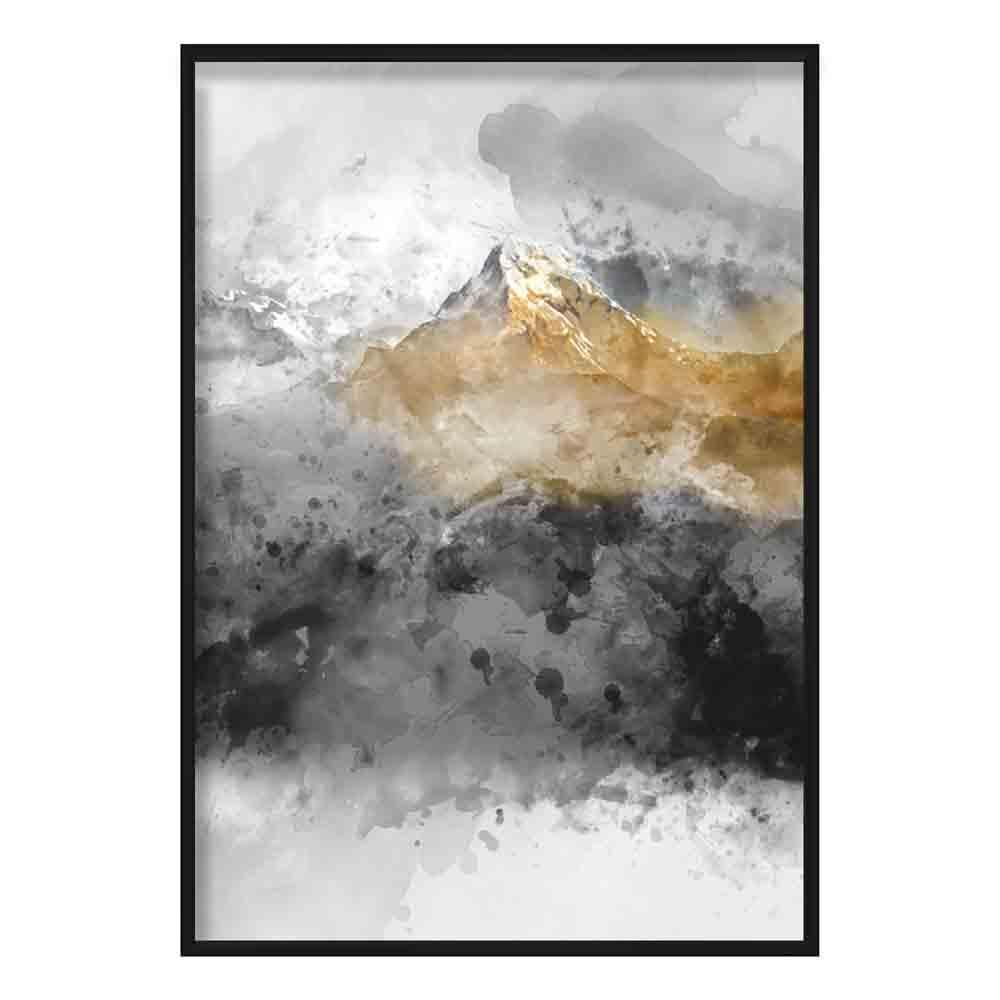 Svart og gult akvarell fjellkunsttrykk nr. 2