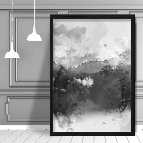 Svart og gult akvarell fjellkunsttrykk nr. 1
