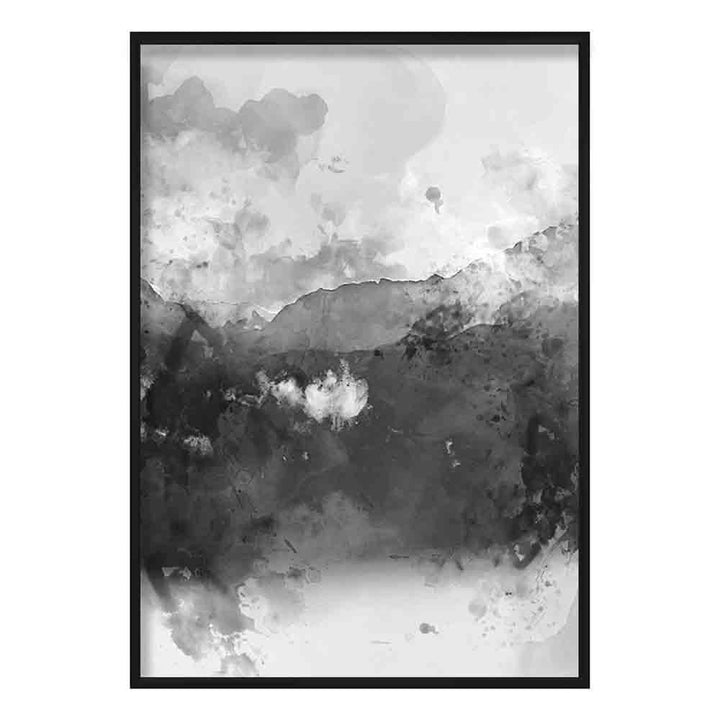 Svart og gult akvarell fjellkunsttrykk nr. 1