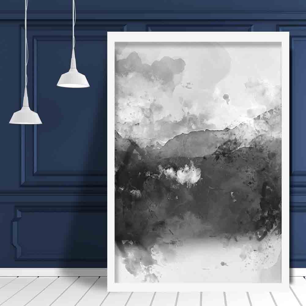 Svart og gult akvarell fjellkunsttrykk nr. 1