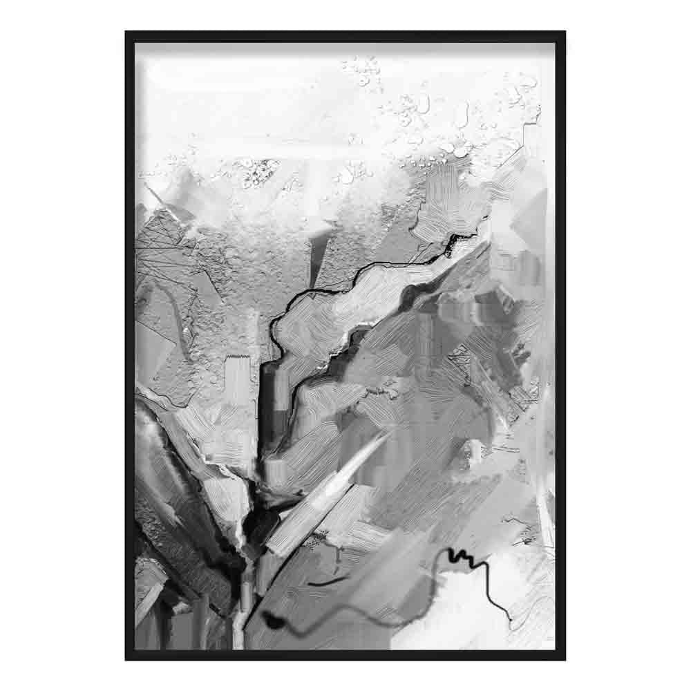 Abstrakt, teksturert maleri i svart og grått nr. 2 kunsttrykk