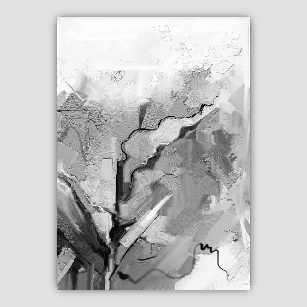 Abstrakt, teksturert maleri i svart og grått nr. 2 kunsttrykk