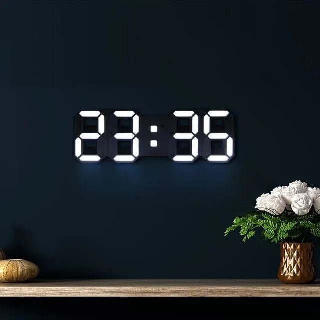 Skanto | LumiSync 3D LED Veggklokke – Moderne Digital Klokke med Dimmer Belysning