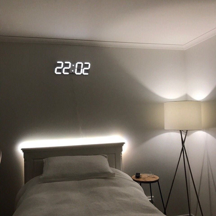 Skanto | LumiSync 3D LED Veggklokke – Moderne Digital Klokke med Dimmer Belysning