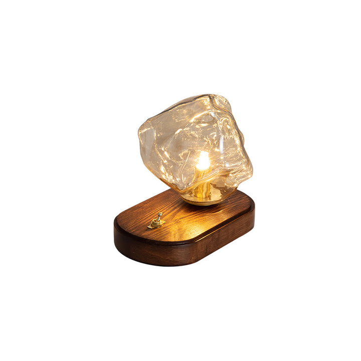 Skanto | RusticLume – Amber Glass og Tre Bordlampe