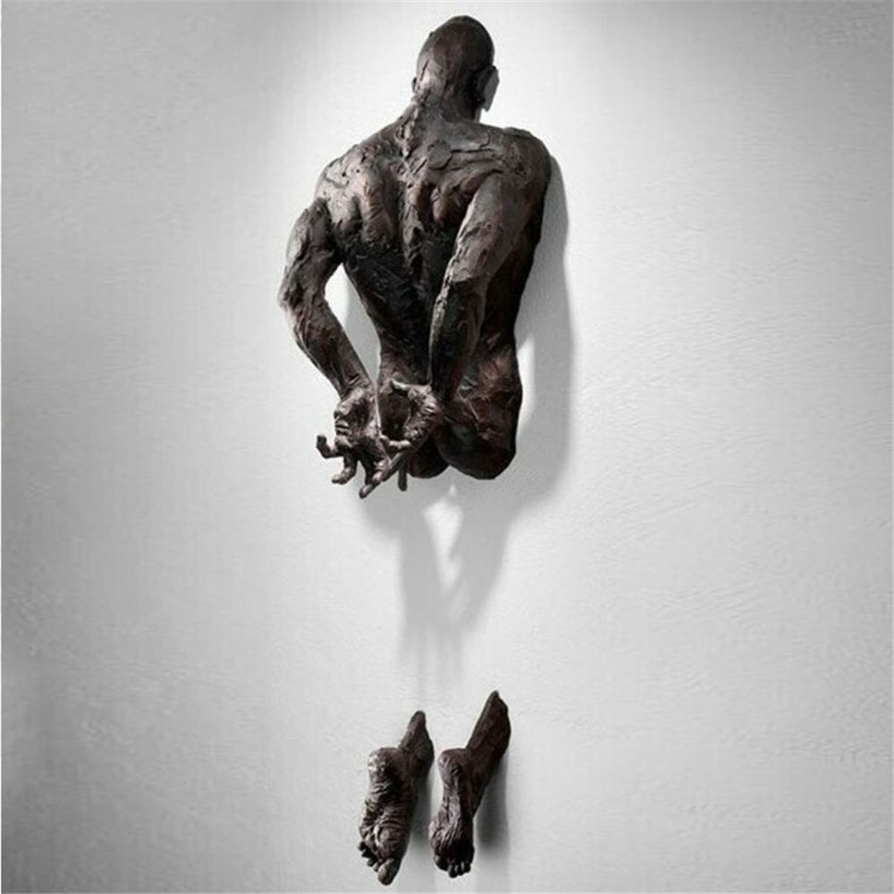 Skanto | Imitasjon Kobber Harpiks Ornament Abstrakt Figur Veggkunst Klatrer 3D Gjennom Vegg Statue Skulptur