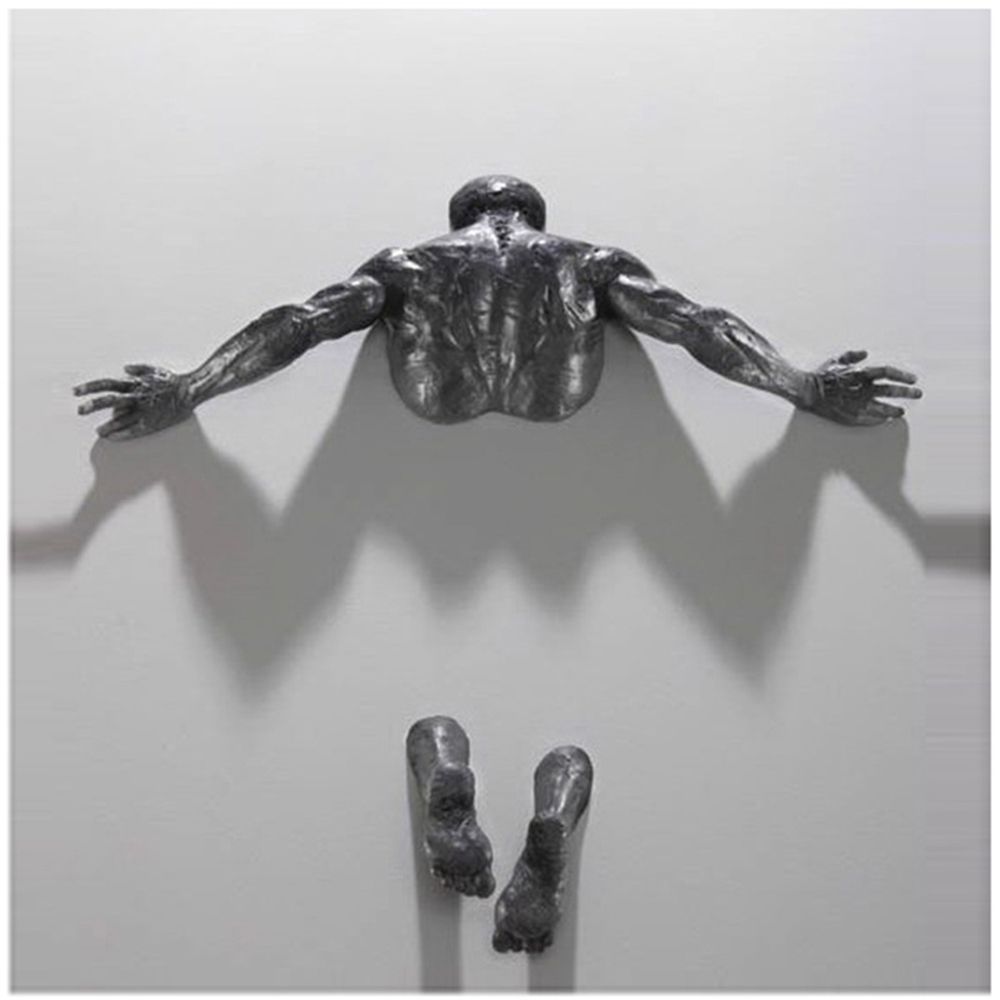 Skanto | Imitasjon Kobber Harpiks Ornament Abstrakt Figur Veggkunst Klatrer 3D Gjennom Vegg Statue Skulptur