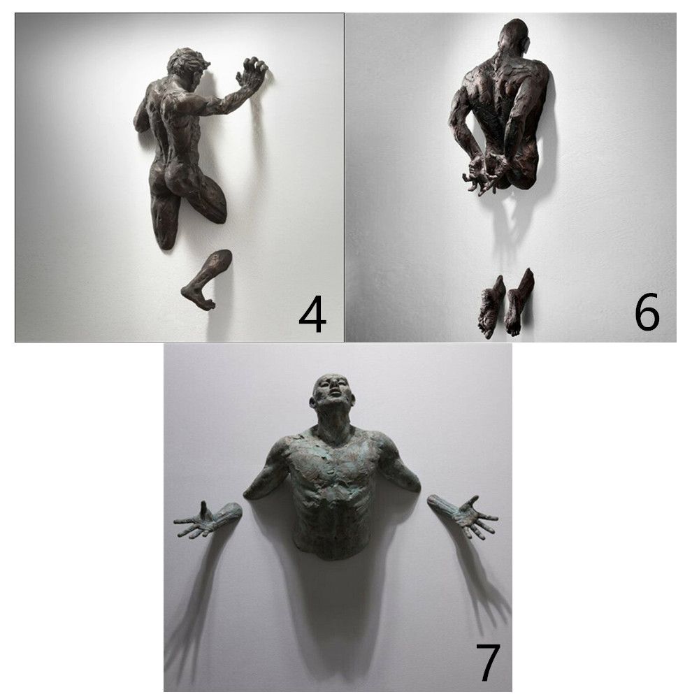 Skanto | Imitasjon Kobber Harpiks Ornament Abstrakt Figur Veggkunst Klatrer 3D Gjennom Vegg Statue Skulptur
